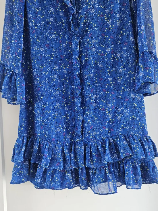CeCe Blue Floral Ruffled Mini Dress - Picture 3 of 5